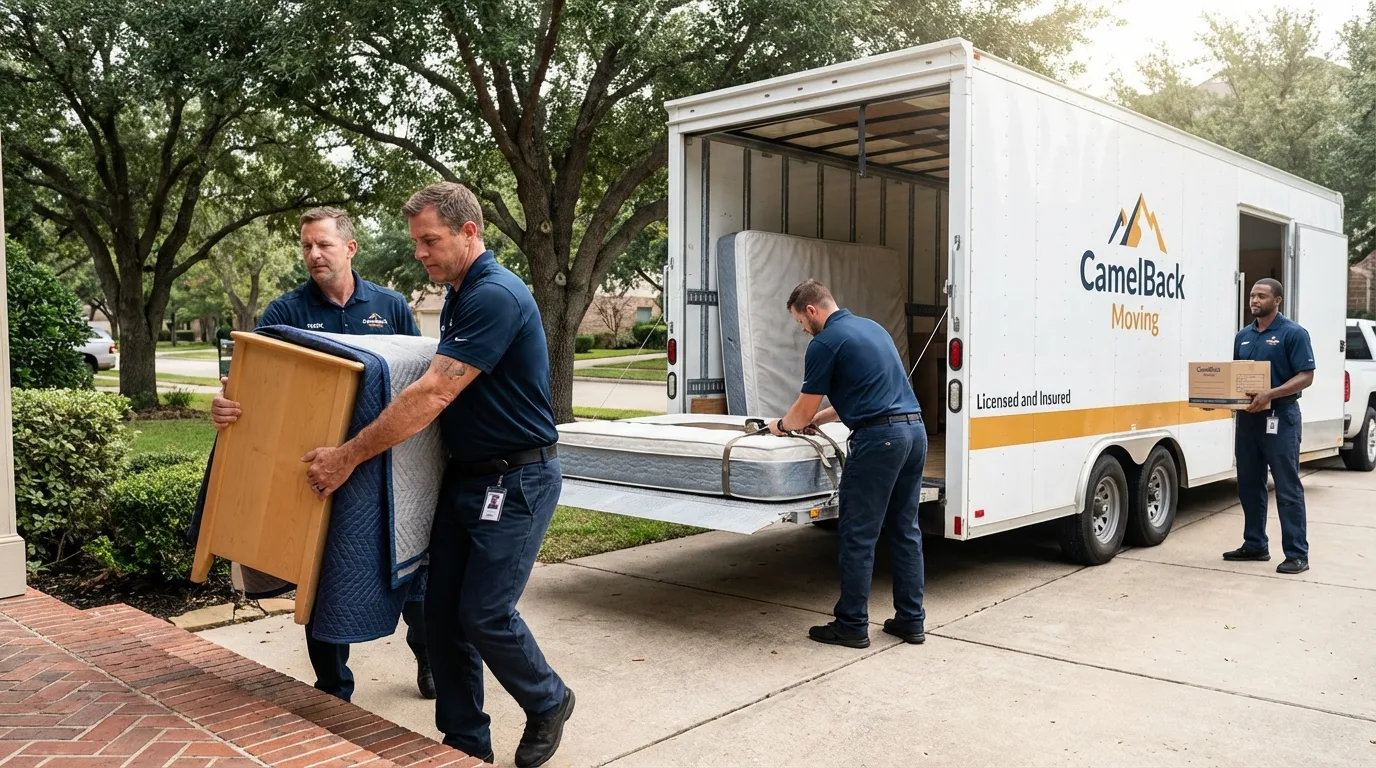 Crew loading residential truck for cross-state move from Mount Olive, IL