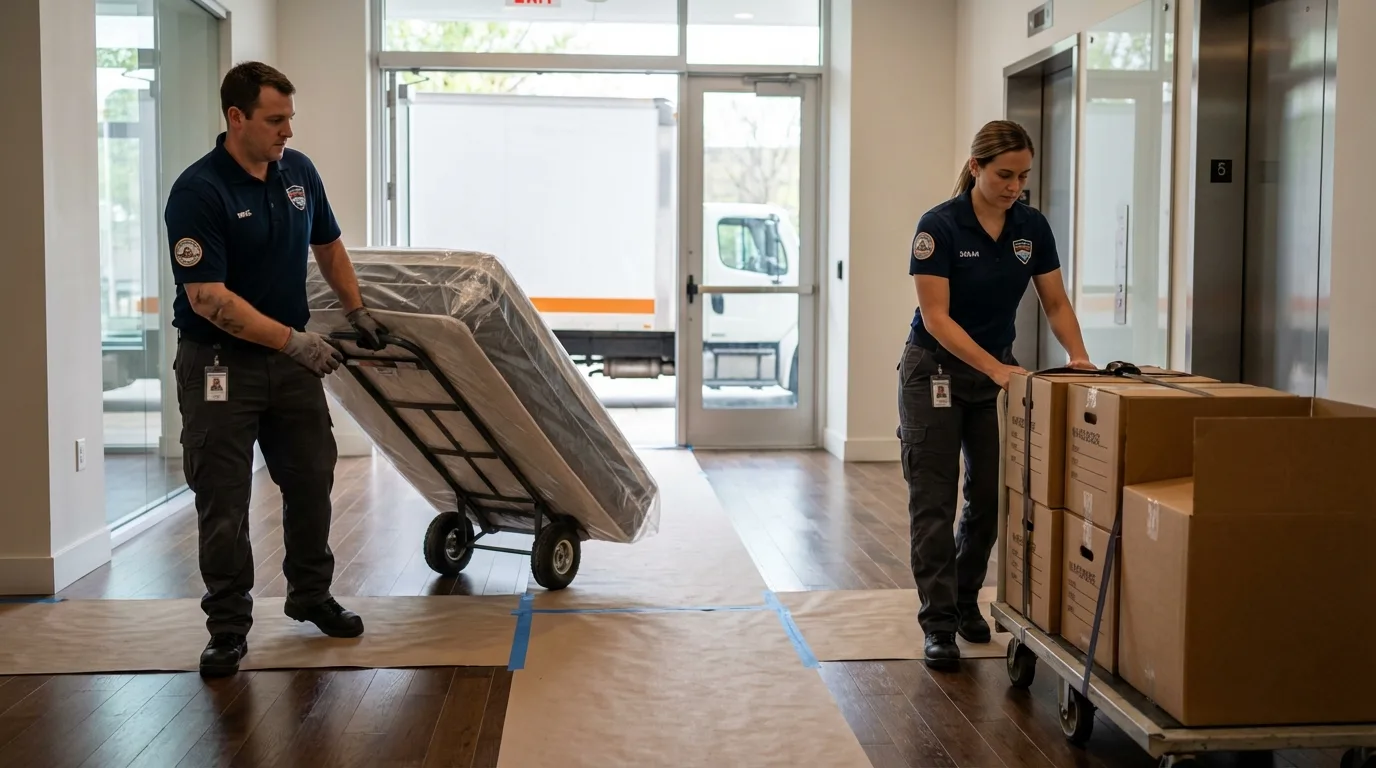 Professional apartment movers loading elevator in Mount Olive, IL